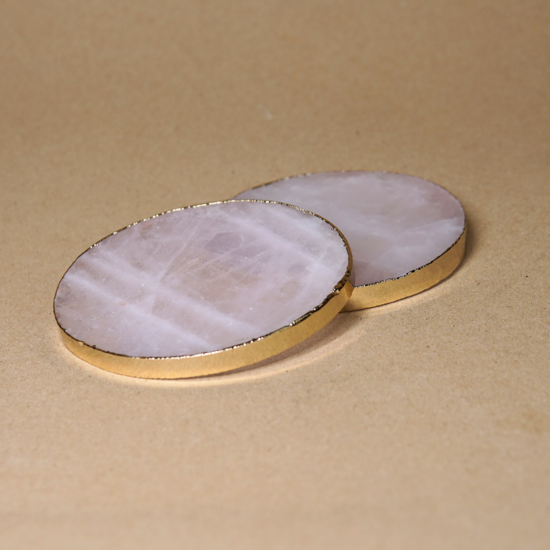 Rose Quartz Table Mat Slice with a Gilded Edge