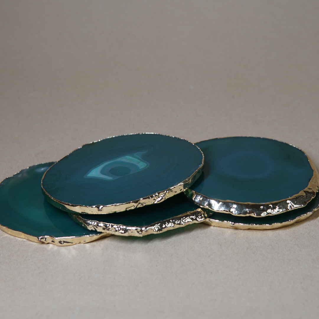 Green Agate Table Mat Slice with a Gilded Edge