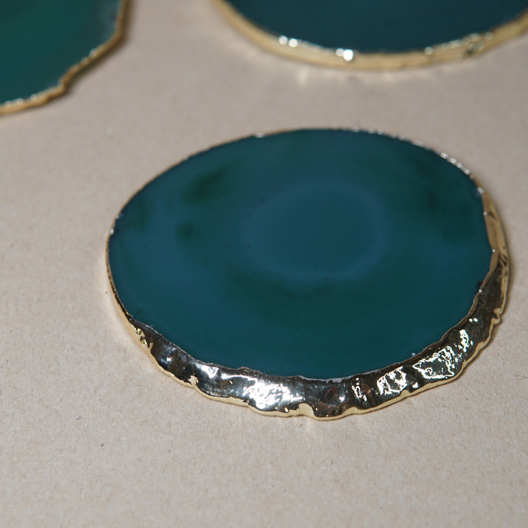 Green Agate Table Mat Slice with a Gilded Edge