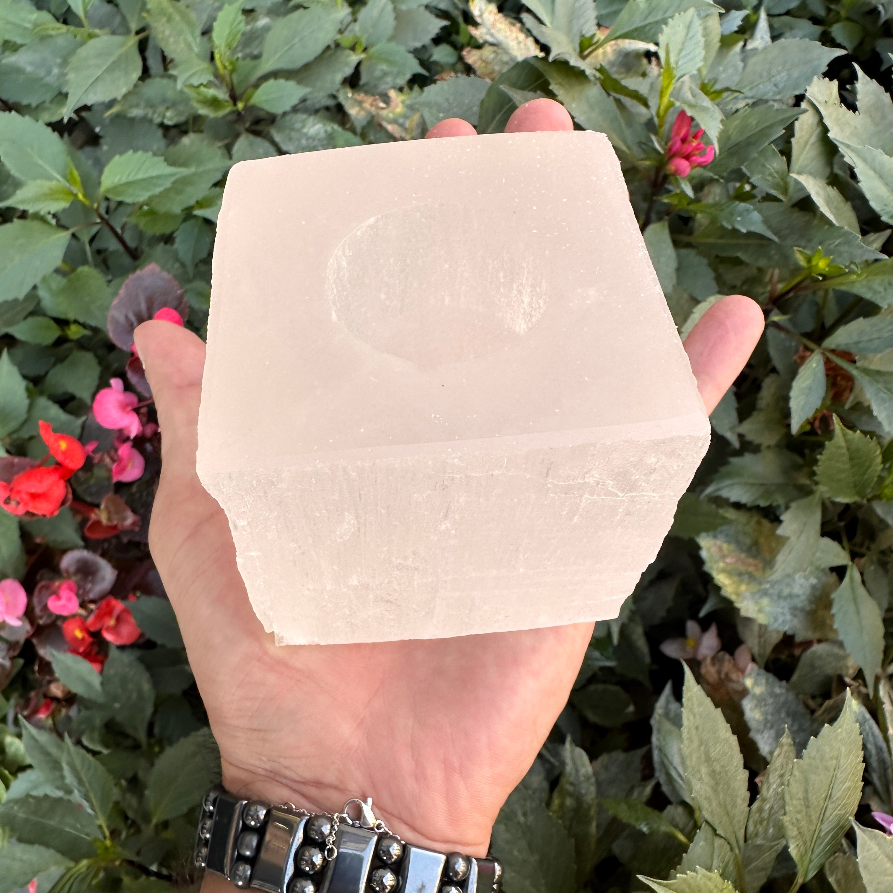 Selenite Tealight Candle Holder "SQUARE"