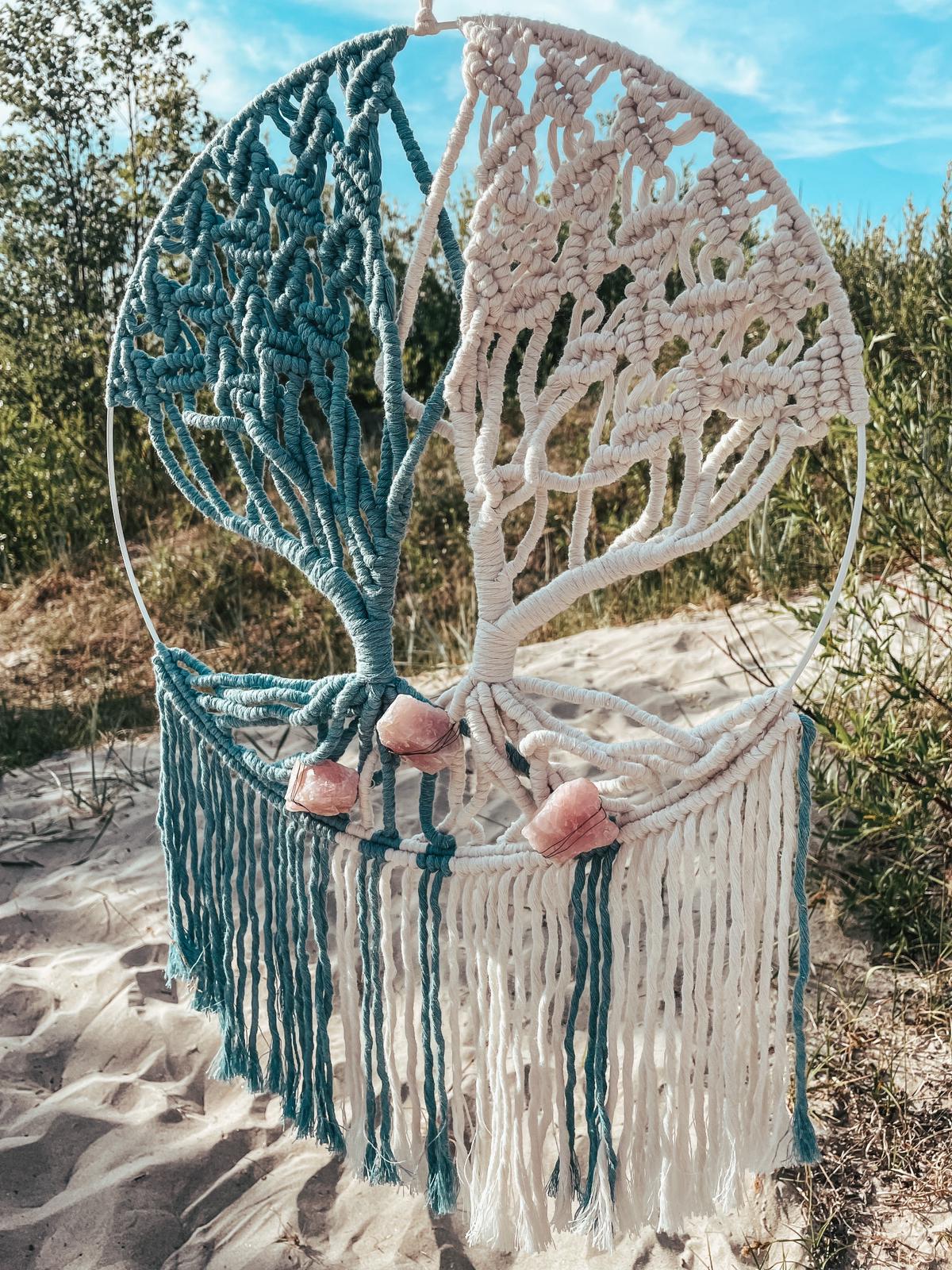 Knotted Tree of Life with Rose Quartz Crystals