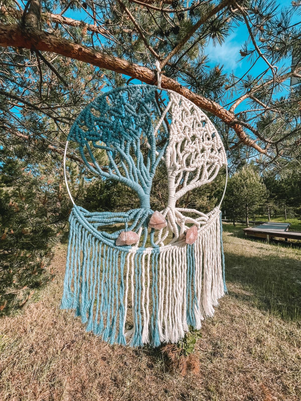 Knotted Tree of Life with Rose Quartz Crystals