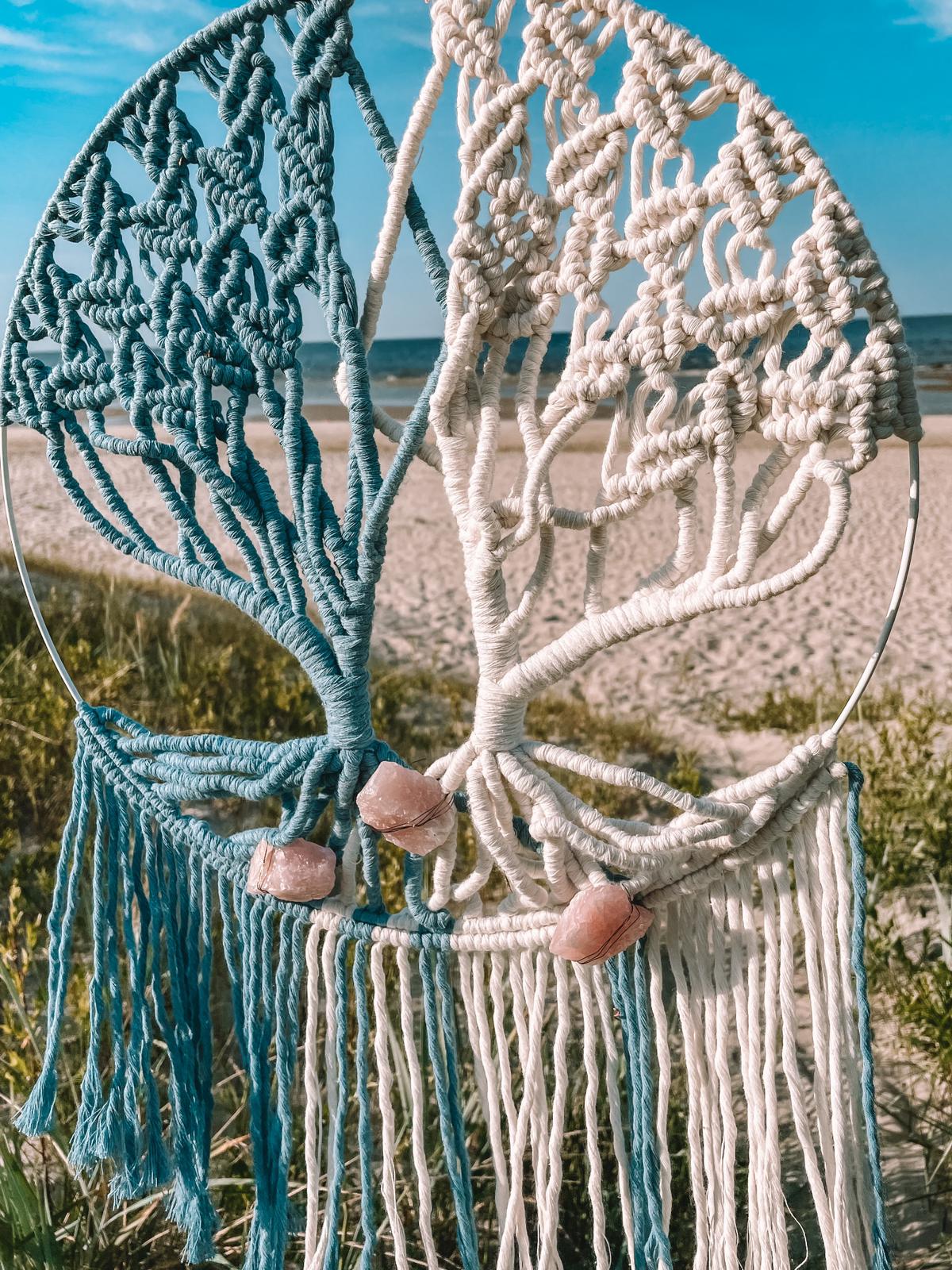 Knotted Tree of Life with Rose Quartz Crystals